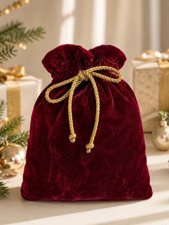 Other - Velvet Holiday Drawstring Pouch Bag